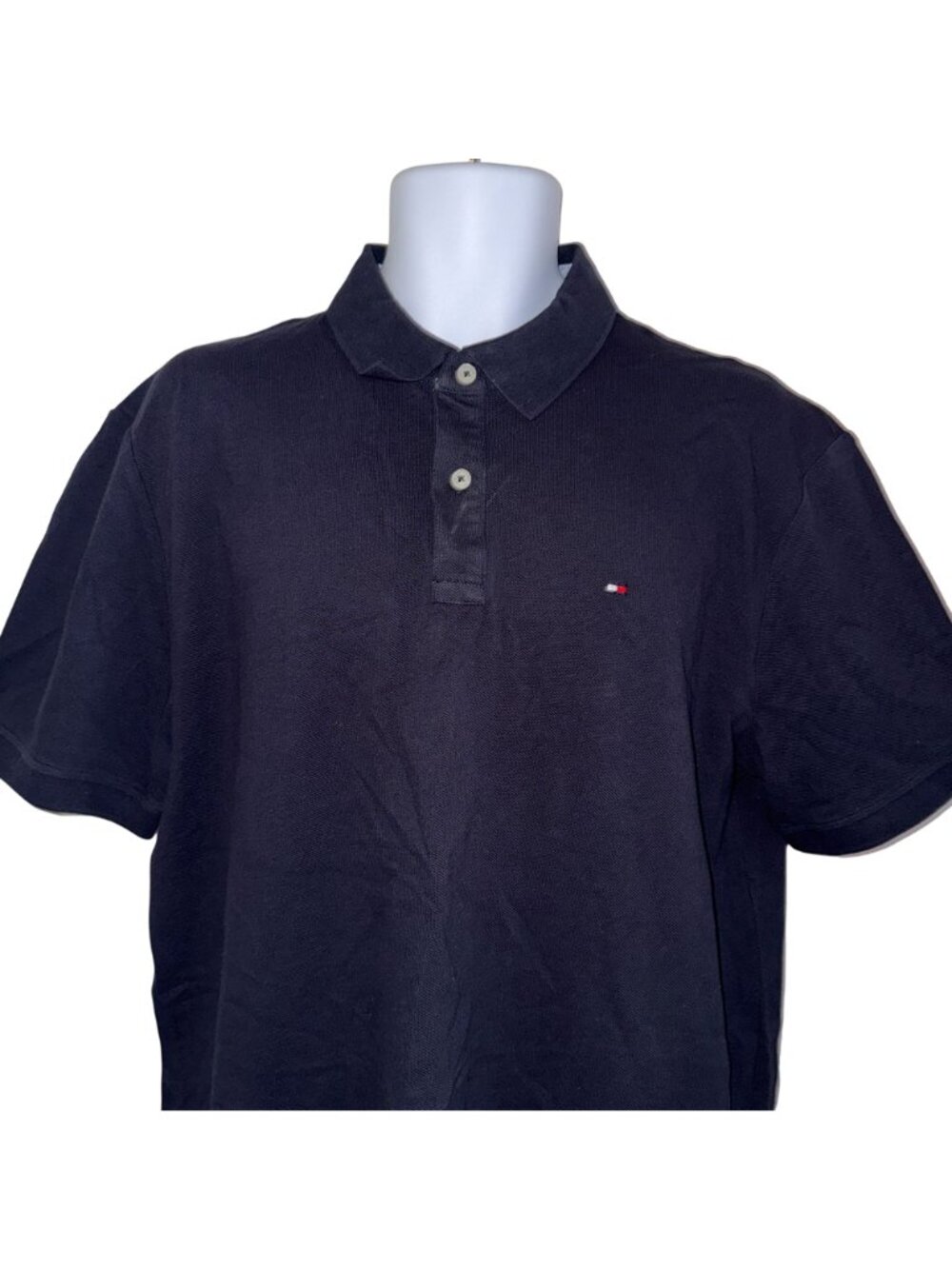 NWT Tommy Hilfiger Mens Pique Polo Shirt XL Navy Blue Flag Logo Short Sleeve - Picture 2 of 8